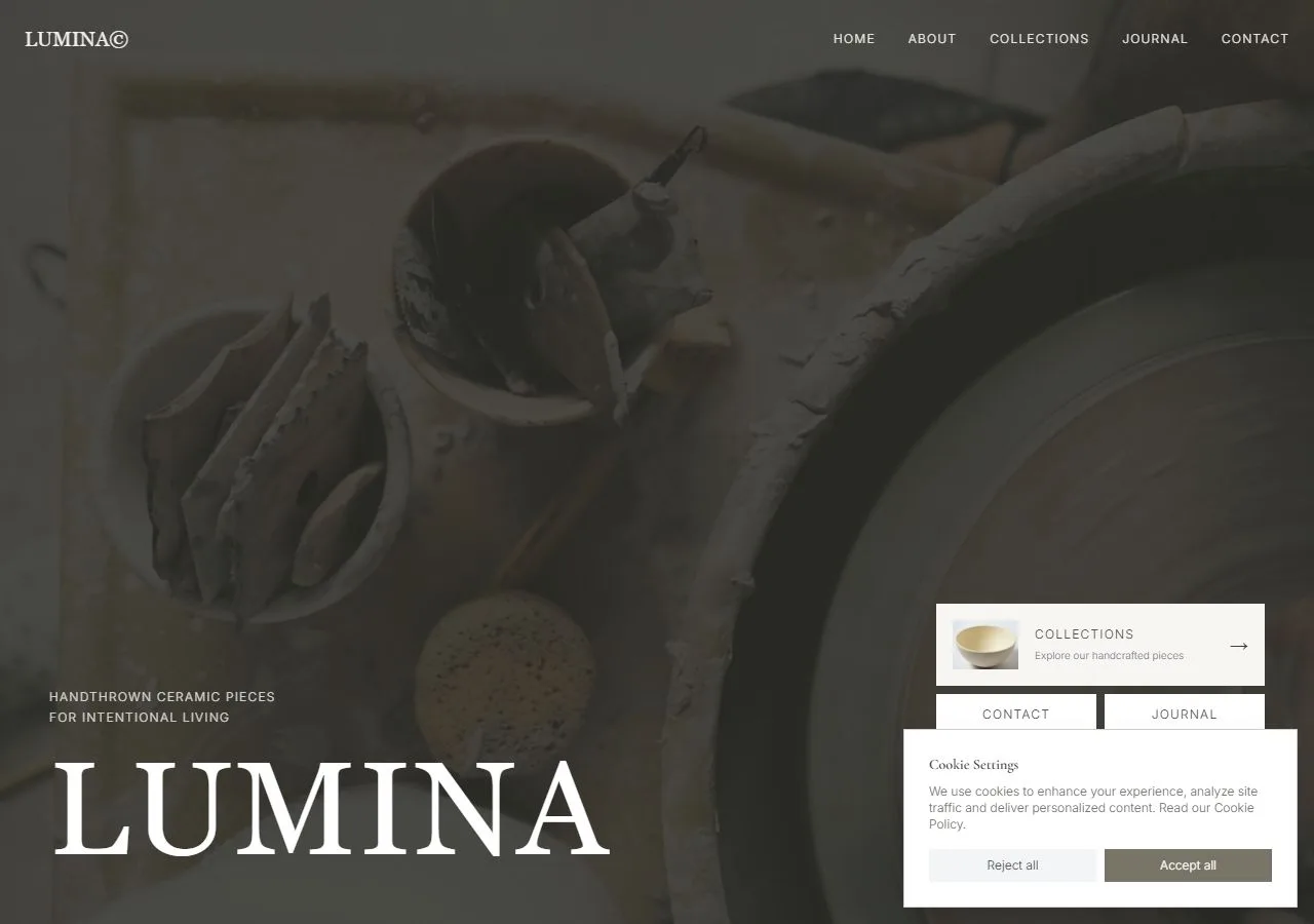 Lumina Ceramics Landing Page