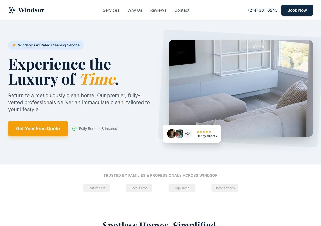 Create a modern, professional website for a residential cleaning company called Windsor Maid Service
