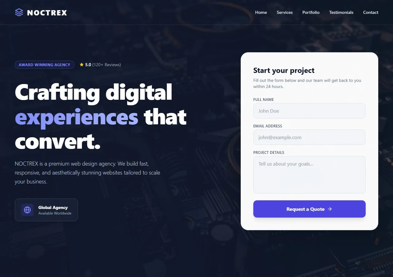 Noctrex Tech Landing Page