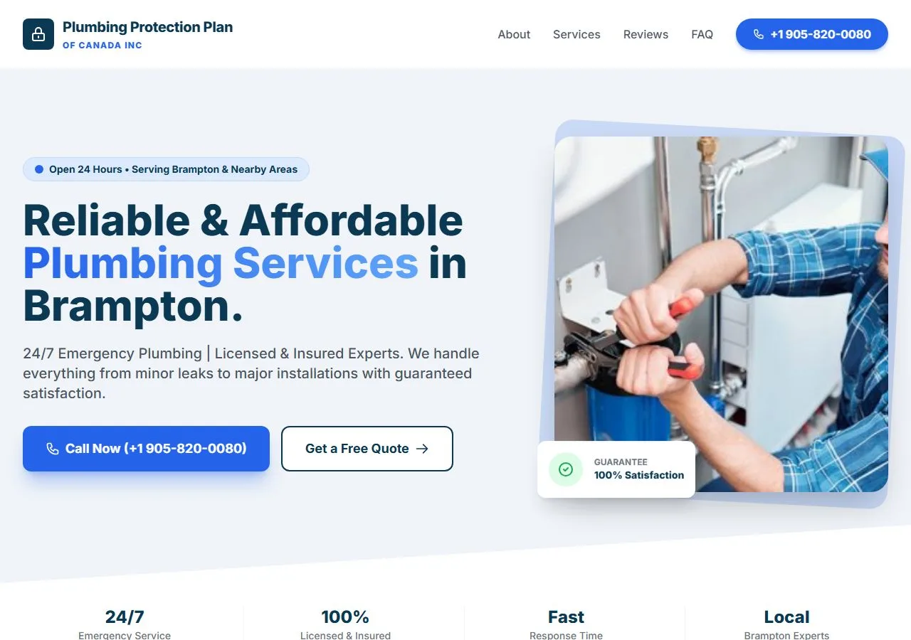 Create a modern, professional plumbing business website for a company based in Canada called "Plumbi